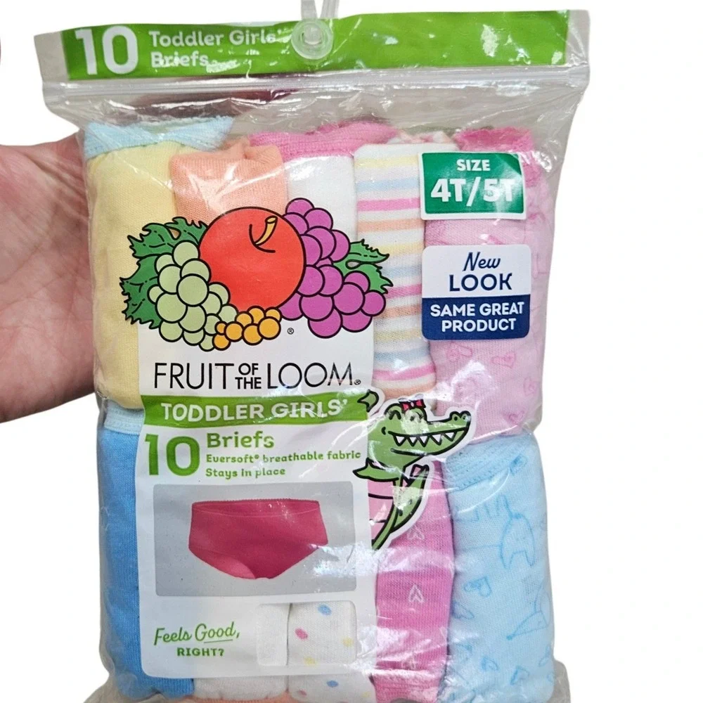 Fruit of the Loom Briefs Toddler Girls 4T/5T Multi 10 Pack Cotton Tagless Undies